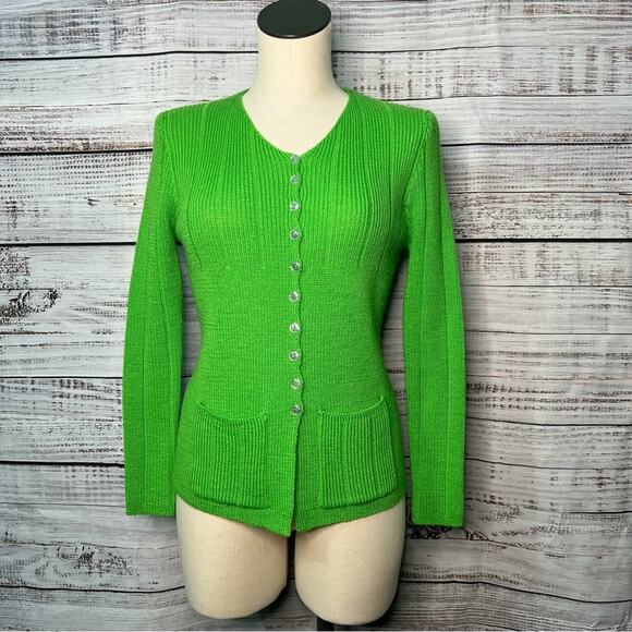 Marisa Christina Medium 100% Pure Wool Green Cardigan Vintage Sweater - Picture 1 of 11